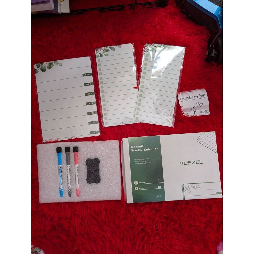 Alezel Magnetic Weekly Calendar & To Do List Fridge Whiteboard Set New